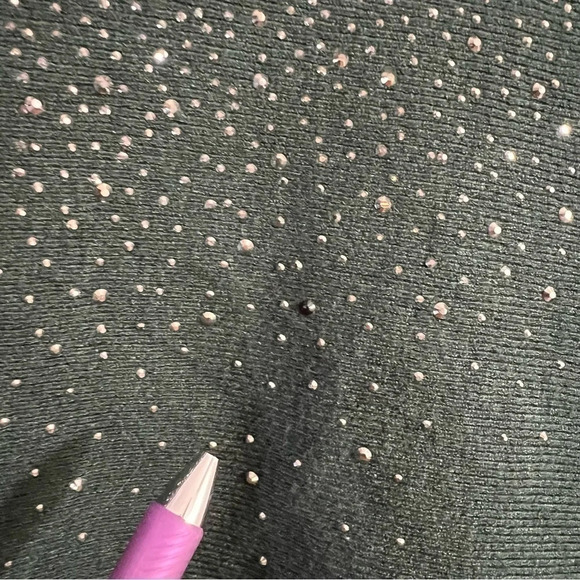 Vila Milano Sweater 2X Dark Green Rhinestone Studded Knit Pullover Embellished - Picture 5 of 6